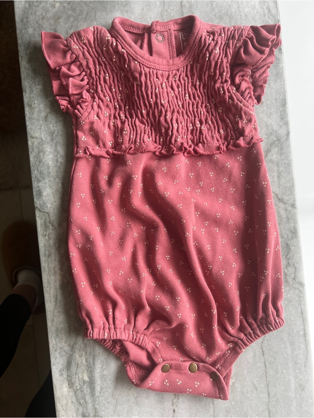 Pink Smocked Baby Romper with Ruffle Sleeves 9-12 months EUC